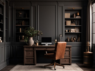 Fototapeta na wymiar A classic home office with elegant furniture. AI Generation.