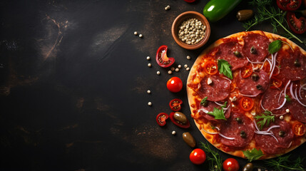 Neapolitan Mexican cuisine. Pizza with salami sausage 
