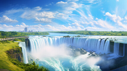 Niagara Falls Horseshoe Falls in a sunny day - obrazy, fototapety, plakaty