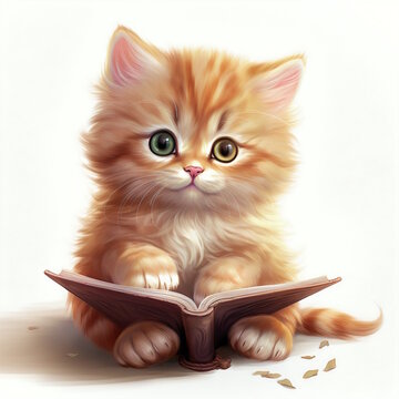 recommend clip art: Hyperrealistic Clipart: Cute Kitty Reading a Book