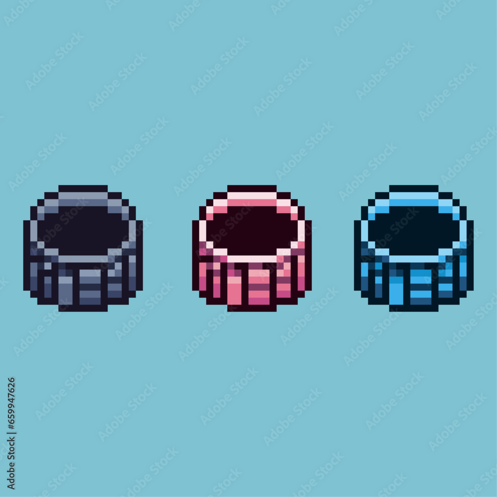 Poster pixel art sets of well with variation color item asset. simple bits of well on pixelated style. 8bit