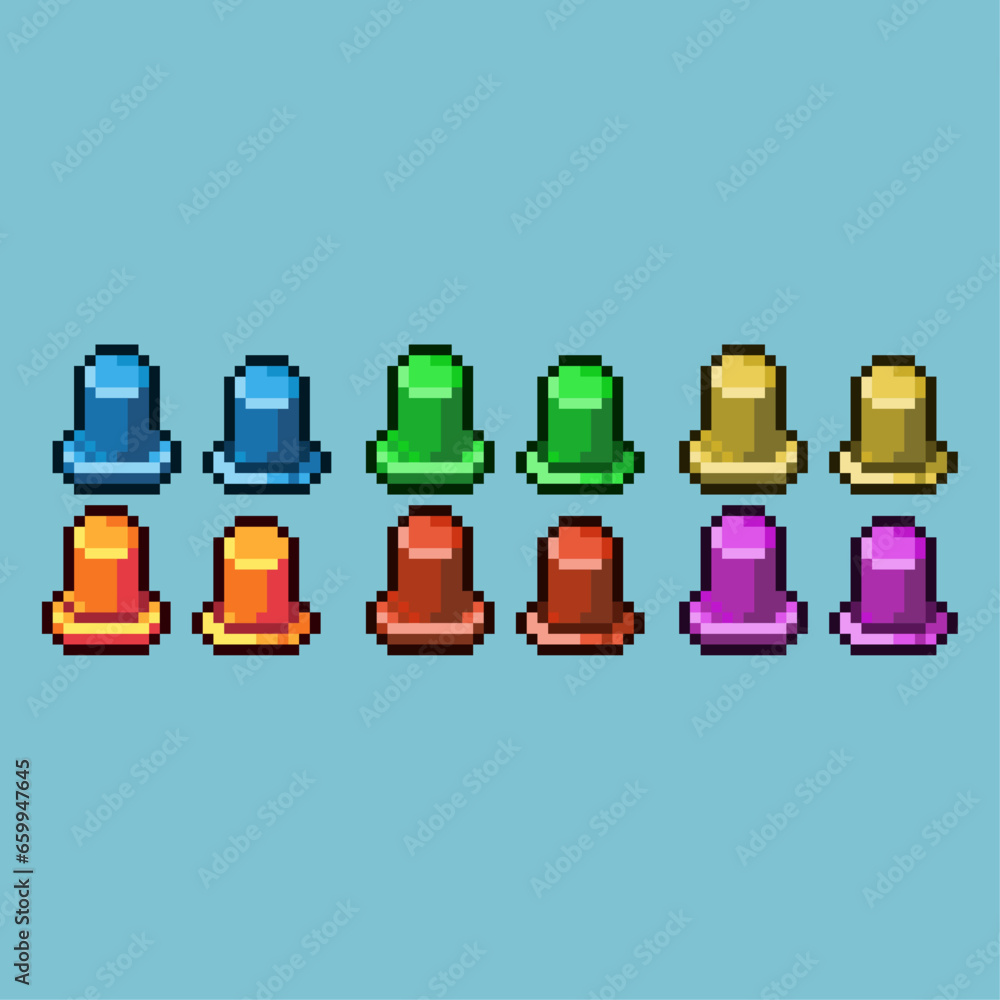 Poster pixel art sets of hat with variation color item asset. simple bits of hat on pixelated style. 8bits 