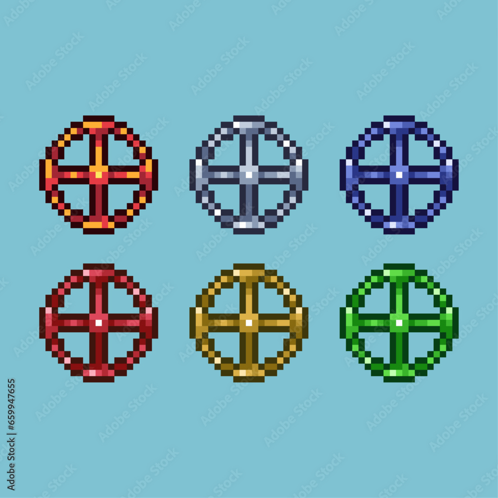 Poster Pixel art sets of valve with variation color item asset. Simple bits of valve on pixelated style. 8bits perfect for game asset or design asset element for your game design asset.