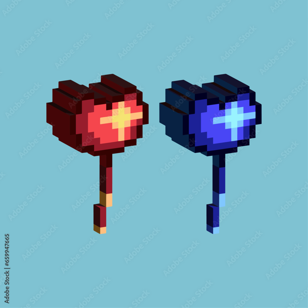 Poster isometric pixel art 3d of love balloon for items asset. love balloon on pixelated style.8bits perfec