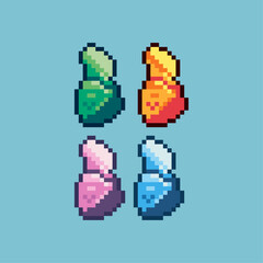 Fototapeta na wymiar Pixel art sets of rock material with variation color item asset. Simple bits of gems material on pixelated style. 8bits perfect for game asset or design asset element for your game design asset.