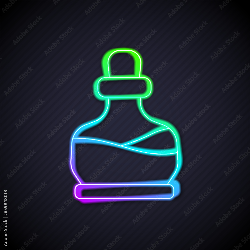 Aufkleber glowing neon line bottle with potion icon isolated on black background. flask with magic potion. hap
