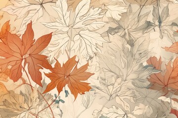 Autumn watercolor background with leaves of trees and plants. Generative AI