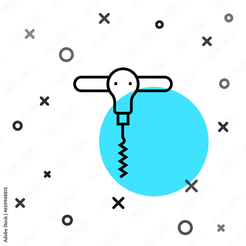 Poster black line wine corkscrew icon isolated on white background. random dynamic shapes. vector