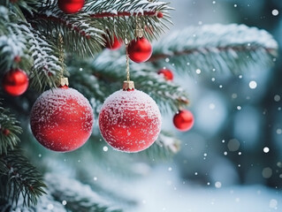 Fototapeta na wymiar A vibrant image showcasing red Christmas balls, symbolizing the holiday spirit during Christmas and New Year.