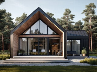 Loft house exterior showcasing minimalist furniture. AI Generation.