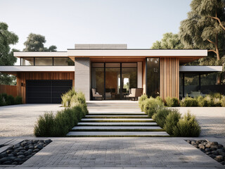 Exploring a captivating modern house exterior. AI Generation.