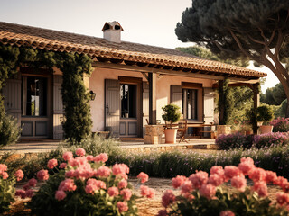 Fototapeta premium Provence house exterior showcasing vintage elegance. AI Generation.