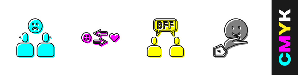 Set Complicated relationship, Romantic, BFF or best friends forever and Happy friendship day icon. Vector