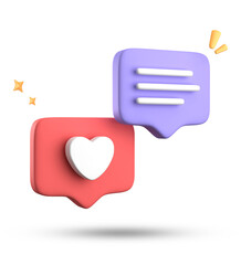 3d rendering of speech bubble with notification icons, 3D pastel pink purple chat icon set. Set of 3d speak bubble.