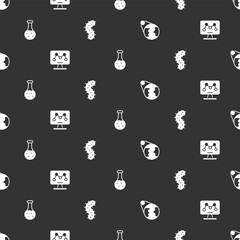 Set Earth globe, Genetic engineering, Test tube and Virus on seamless pattern. Vector