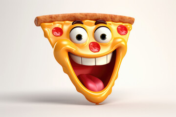 Laughing Pizza Slice: A Caricatured Mascot with Cheesy Toppings, Spreading Laughter and Tasty Delights in the World of Culinary Cartoons
