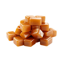 cubes caramel candies isolated on a white background, ai generated