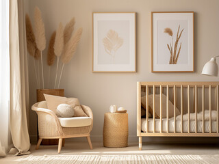 Beige nursery room boasting tasteful interior design. AI Generation.