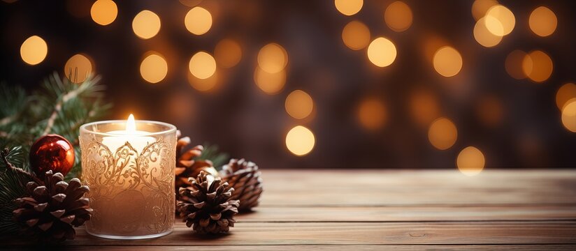 Christmas night at home with hot cocoa a cozy blanket and a pine scented candle Rustic winter holiday vibes