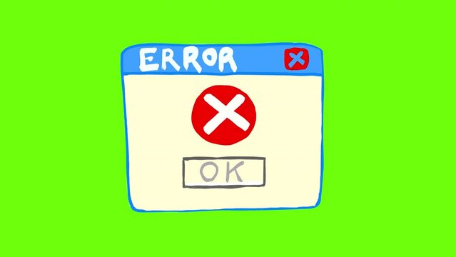 Error message with cross on green screen. Program malfunction concept. Dialog window animation in 4K with alpha channel.