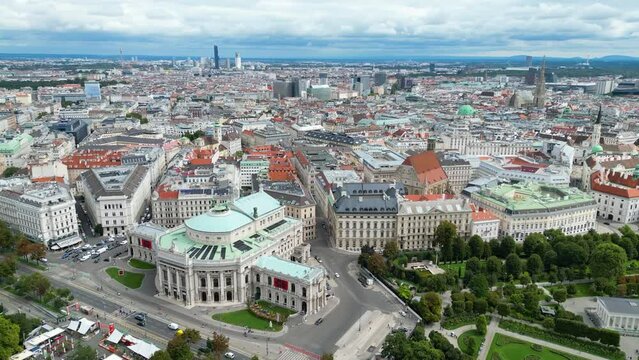 Vienna austria city skyline aerial view fly ove rold town vienna opera old town view.