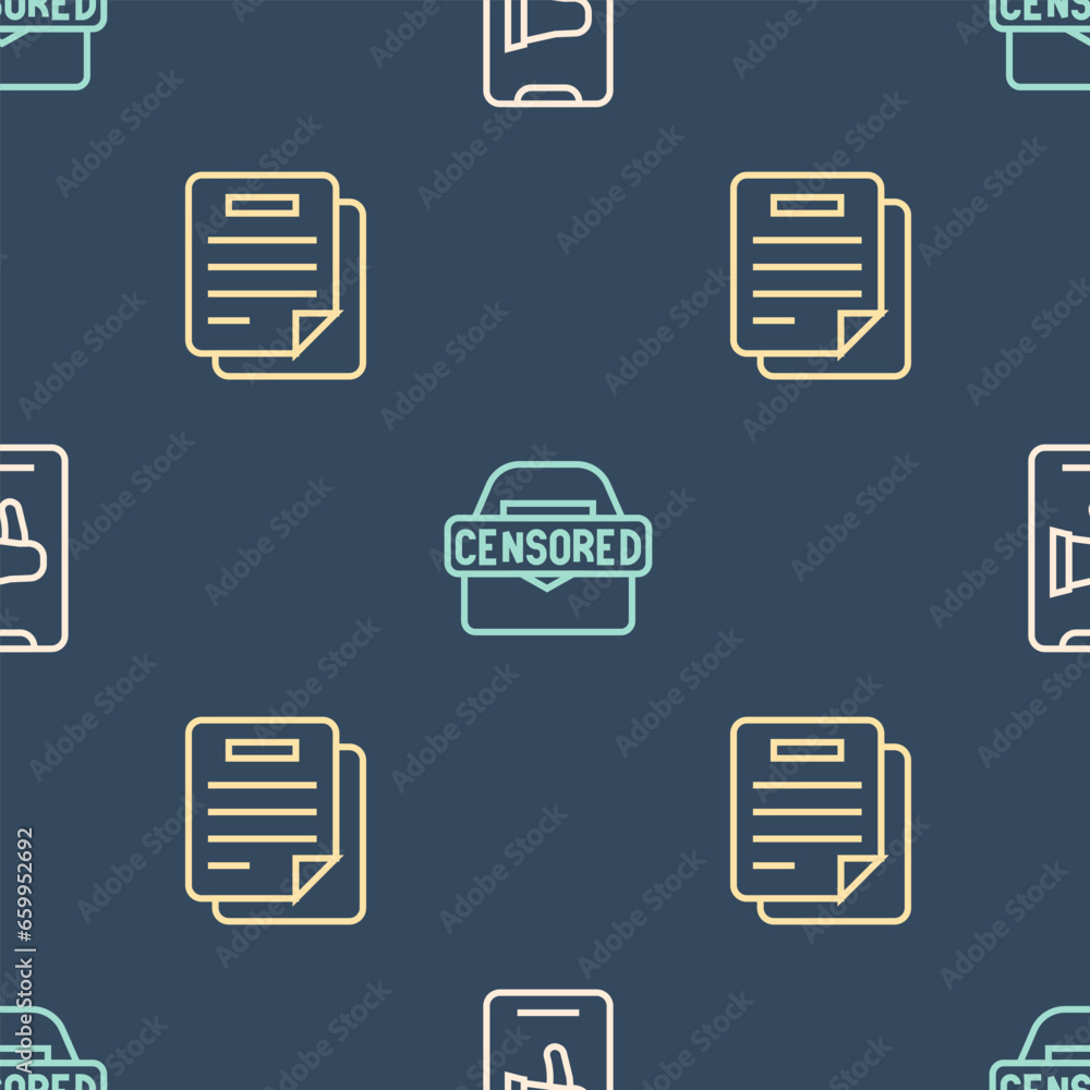 Poster set line protest, document and censored stamp on seamless pattern. vector