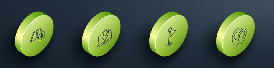 Set Isometric line Toll road traffic sign, Laptop with location marker, Location and icon. Vector