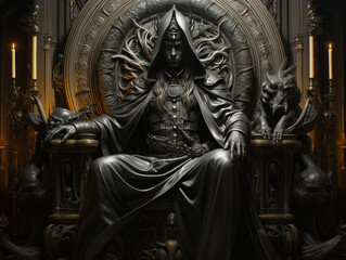 Black throne. The Dark Lord sitting on the throne.