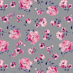 Bunch of roses pattern with ditsy flowers