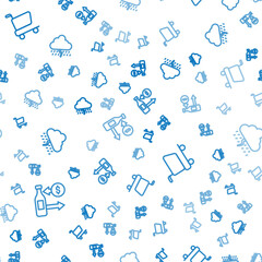 Set line Reception of glass bottles, Shopping cart and Cloud with rain on seamless pattern. Vector