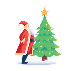 Vector Santa Claus Christmas Tree Art Deco Retro Illustration Isolated