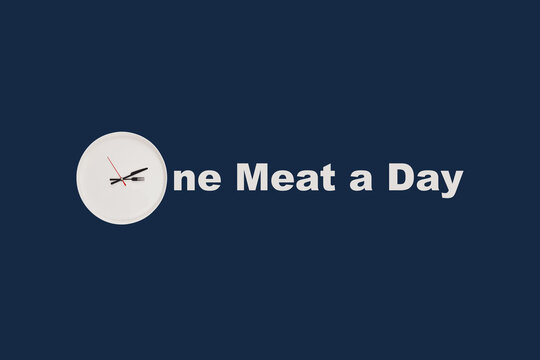 Inscription "One Meal a Day". OMAD diet, sign with design element in the form of empty plate with a clock.  Intermittent fasting concept