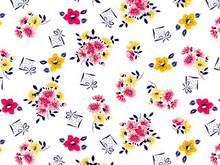 Colorful flowers and daisies pattern spring botanical design