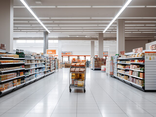 Explore a chic grey supermarket room. AI Generation.