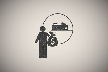 Building, investor icon vector illustration in stamp style