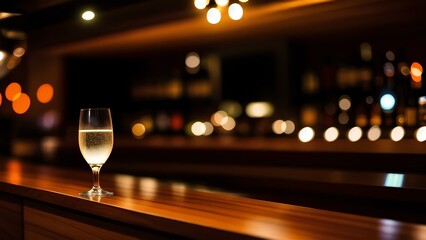 champagne glass and bar counter background - obrazy, fototapety, plakaty