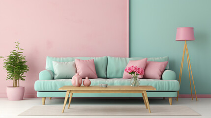 Pink sofa in modern living room