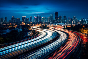 The car light trails in the city - Powered by Adobe