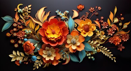 Abstract paper art composition featuring delicate flowers