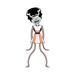 Fototapeta premium The Bride of Frankenstein Character of Hallowen Isolated Retro Cartoon Vector