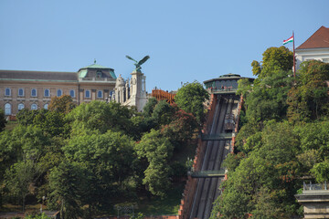 View at Buda Castle, Turul skulpture and Budavari cable car, Budapest - Hungary