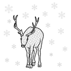 Sketchy image of a deer silhouette. Christmas decoration doodles