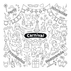 Holiday clipart sketch image. Day of the carnival of miracles. Lettering masquerade, procession, miracles, party.