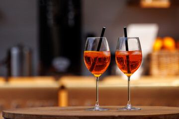 Two glasses with Aperol Spritz summer cocktail