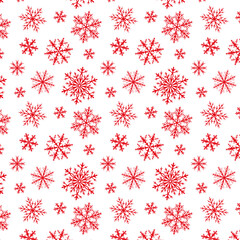 The pattern is beautiful with red snowflakes on a white background