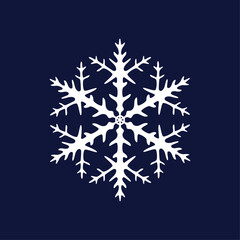 Snowflake white openwork symmetrical on a blue background one