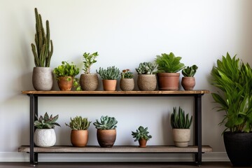 entryway with a row of succulents on a shelf