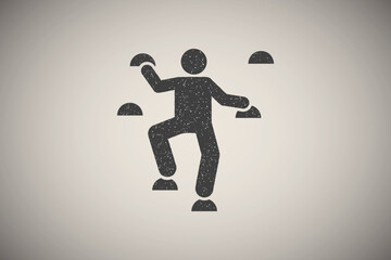 Fototapeta na wymiar Man climbing adventure icon vector illustration in stamp style