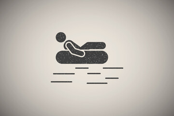 Man adventure rafting canoe icon vector illustration in stamp style