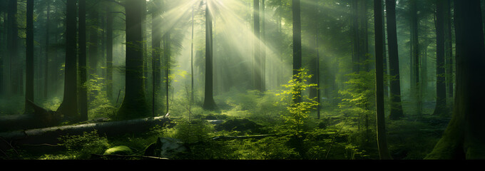 Sunlight shining down on a forest